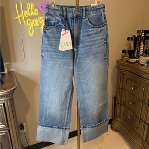 Zara Denim Wide-Leg Pants